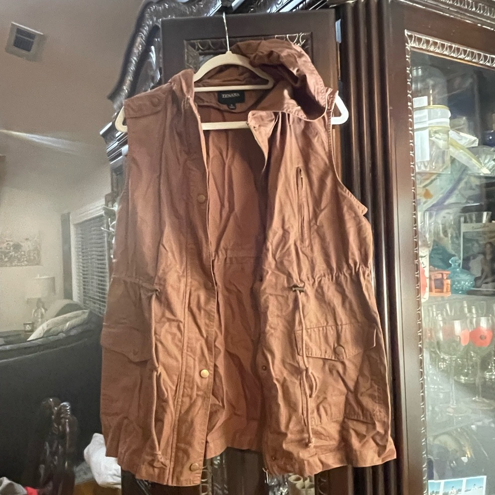 Zenana Outfitters Tan Hooded Vest